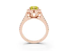Fancy Yellow Radiant Cut Diamond Floral Halo Split Shank Engagement Ring Set in Rose gold with Pavé Shank