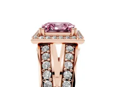 Fancy Pink Asscher Cut Diamond Halo Ring Set in Rose gold with Double Pavé Split Shank