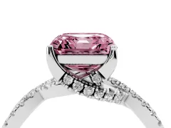 Fancy Pink Asscher Cut Diamond Twist Pavé Solitaire Engagement Ring Set in White gold with Prong Setting