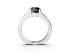 Fancy Black Round Cut Diamond Bezel Solitaire Ring Set in White gold with Wide Band