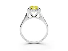 Fancy Yellow Cushion Cut Diamond Halo Solitaire Engagement Ring Set in Silver with Square Band and Prong Setting