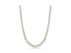 Round Diamond Tennis Necklace Set in Yellow gold with Three-Prong Setting