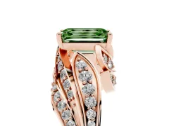 Fancy Green Emerald Cut Diamond Solitaire Ring Set in Rose gold with Layered Twist Pavé Band