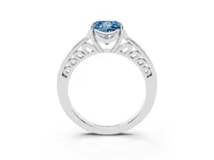 Fancy Blue Princess Cut Diamond Halo Ring Set in Silver with Channel Set Band and Prong Setting