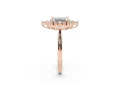 Emerald Cut Diamond Cluster Halo Ring Set in Rose gold with Marquise and Round Accents