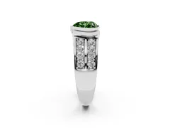 Fancy Green Heart Cut Diamond Wide Channel Set Band Ring Set in White gold with Bezel Setting