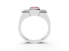 Fancy Pink Radiant Cut Diamond Three-Stone Channel Set Ring Set in Silver with Smooth Polished Band