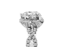 Heart Cut Diamond Halo Twist Band Solitaire Ring Set in Silver with Prong-Set Center Stone