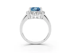 Fancy Blue Princess Cut Diamond Halo Cluster Engagement Ring Set in White gold with Polished Band and Prong Setting