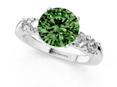 Fancy Green Round Cut Diamond Five-Stone Prong Set Engagement Ring Set in White gold with Channel Band