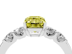 Fancy Yellow Emerald Cut Diamond Five-Stone Prong Set Engagement Ring Set in Platinum with Channel Band