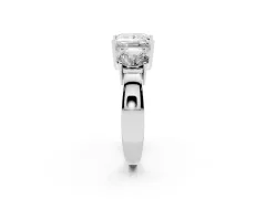 Princess Cut Diamond Three-Stone Ring Set in Platinum with Round Side Stones and Classic Band