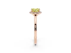 Fancy Yellow Oval Cut Diamond Halo Engagement Ring Set in Rose gold with Pavé Band and Rising Shoulders
