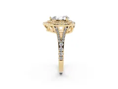 Pear Cut Diamond Double Halo Ring Set in Yellow gold with Pavé Band