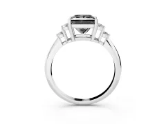 Fancy Black Princess Cut Diamond Cluster Ring Set in Silver with Plain Band and Prong Setting