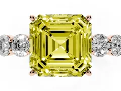 Fancy Yellow Asscher Cut Diamond Five-Stone Prong Set Band Ring Set in Rose gold with Polished Band
