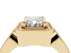 Radiant Cut Diamond Halo Ring Set in Yellow gold with Milgrain Accent Split Shank