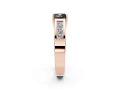 Fancy Black Cushion Cut Diamond Solitaire Ring Set in Rose gold with Channel-Set Accent Stones and Prong Setting