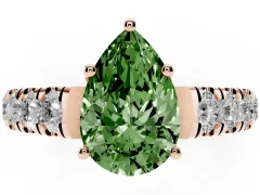 Fancy Green Pear Cut Diamond Solitaire Ring Set in Rose gold with Cut-Down Micro Pavé Band and Prong Setting