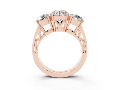 Round Cut Diamond Three-Stone Ring Set in Rose gold with Textured Band