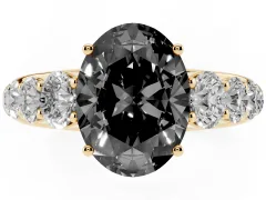 Fancy Black Oval Cut Diamond Solitaire Ring Set in Yellow gold with Pavé-Set Band and Prong Setting