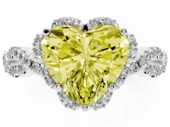 Fancy Yellow Heart Cut Diamond Halo Twist Band Solitaire Ring Set in Silver with Prong-Set Center Stone