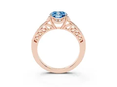 Fancy Blue Cushion Cut Diamond Halo Ring Set in Rose gold with Channel Set Band and Prong Setting