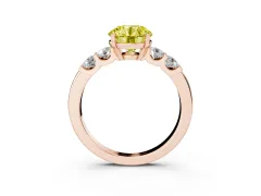 Fancy Yellow Round Cut Diamond Five-Stone Prong Set Engagement Ring Set in Rose gold with Channel Band