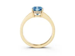 Fancy Blue Cushion Cut Diamond Pavé Band Prong Set Solitaire Ring Set in Yellow gold