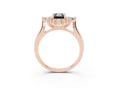 Fancy Black Emerald Cut Diamond Cluster Halo Ring Set in Rose gold with Marquise and Round Accents