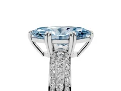 Fancy Blue Marquise Cut Diamond Solitaire Ring Set in Platinum with Multi-Row Round Pavé Band and Prong Setting
