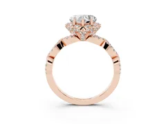 Heart Cut Diamond Halo Twist Band Solitaire Ring Set in Rose gold with Prong-Set Center Stone