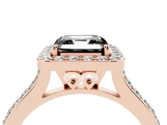 Fancy Black Asscher Cut Diamond Halo Engagement Ring Set in Rose gold with Round Pavé Shoulders and Heart Gallery
