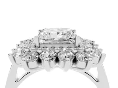 Princess Cut Diamond Floral Double Halo Ring Set in White gold with Round Petals