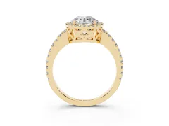 Round Cut Diamond Halo Ring Set in Yellow gold with Pavé Shoulders and Halo-Framed Center