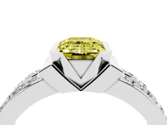 Fancy Yellow Emerald Cut Diamond Wide Channel Set Band Ring Set in Silver with Bezel Setting