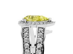 Fancy Yellow Pear Cut Diamond Halo Ring Set in Silver with Double Pavé Split Shank