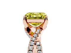 Fancy Yellow Asscher Cut Diamond Twist Pavé Solitaire Engagement Ring Set in Rose gold with Prong Setting