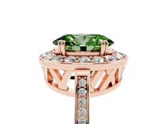 Fancy Green Oval Cut Diamond Halo Ring Set in Rose gold with Accent-Lined Split Shank and Prong Setting