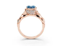 Fancy Blue Asscher Cut Diamond Leaf-Inspired Engagement Ring Set in Rose gold with Round Accents