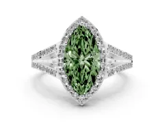 Fancy Green Marquise Cut Diamond Halo Split Shank Pavé Ring Set in Silver with Prong Setting