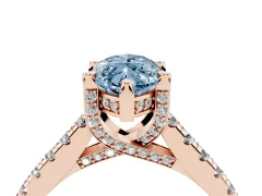 Fancy Blue Marquise Cut Diamond Solitaire Ring Set in Rose gold with Brilliant Pavé Band and Prong Setting