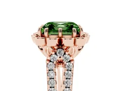 Fancy Green Asscher Cut Diamond Floral Halo Split Shank Engagement Ring Set in Rose gold with Pavé Shank