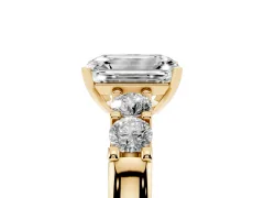 Emerald Cut Diamond Five-Stone Prong Set Engagement Ring Set in Yellow gold with Channel Band
