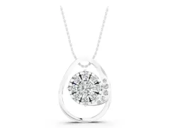 Round Cluster Diamond Teardrop Pendant Set in Silver with Prong-Set Stones