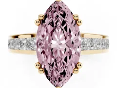 Fancy Pink Marquise Cut Diamond Channel Set Solitaire Engagement Ring Set in Yellow gold with Prong Setting