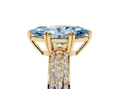 Fancy Blue Marquise Cut Diamond Solitaire Ring Set in Yellow gold with Multi-Row Round Pavé Band and Prong Setting