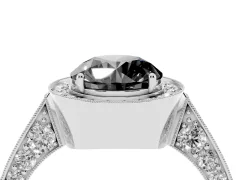 Fancy Black Round Cut Diamond Halo Engagement Ring Set in Silver with Accent Split Shank Band