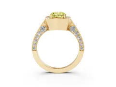 Fancy Yellow Oval Cut Diamond Halo Engagement Ring Set in Yellow gold with Accent Split Shank Band