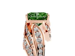 Fancy Green Radiant Cut Diamond Solitaire Ring Set in Rose gold with Layered Twist Pavé Band